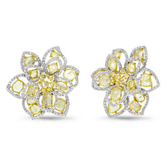 7.75ct 18k Two-tone Gold White & Fancy Color Diamond Flower Earring