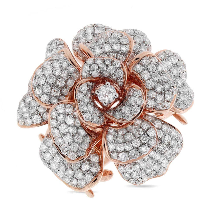 4.05ct 18k Rose Gold Diamond Flower Ring
