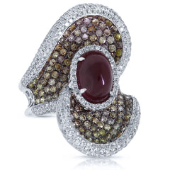 3.54ct White & Fancy Color Diamond & 4.09ct Ruby 18k White Gold Ring