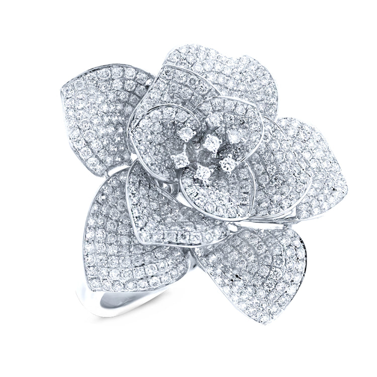 2.40ct 14k White Gold Diamond Pave Flower Ring