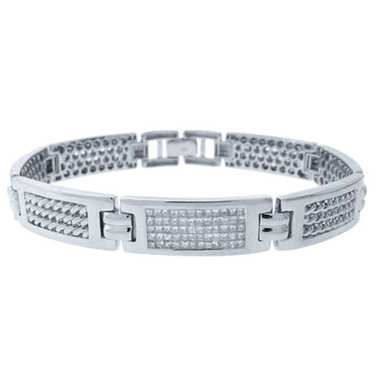 3.20ct 14k White Gold Diamond Men's Invisible Bracelet