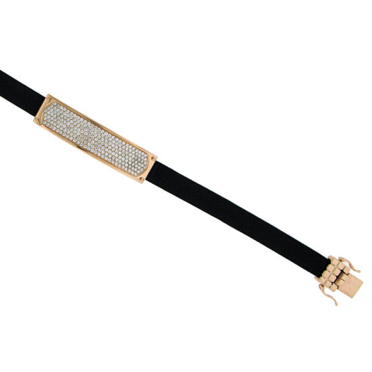 1.90ct 14k Rose Gold Diamond Calf Leather Bracelet