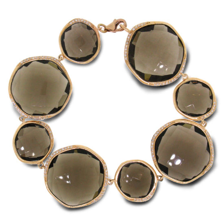 0.53ct Diamond & 112.67ct Smokey Topaz 14k Rose Gold Bracelet