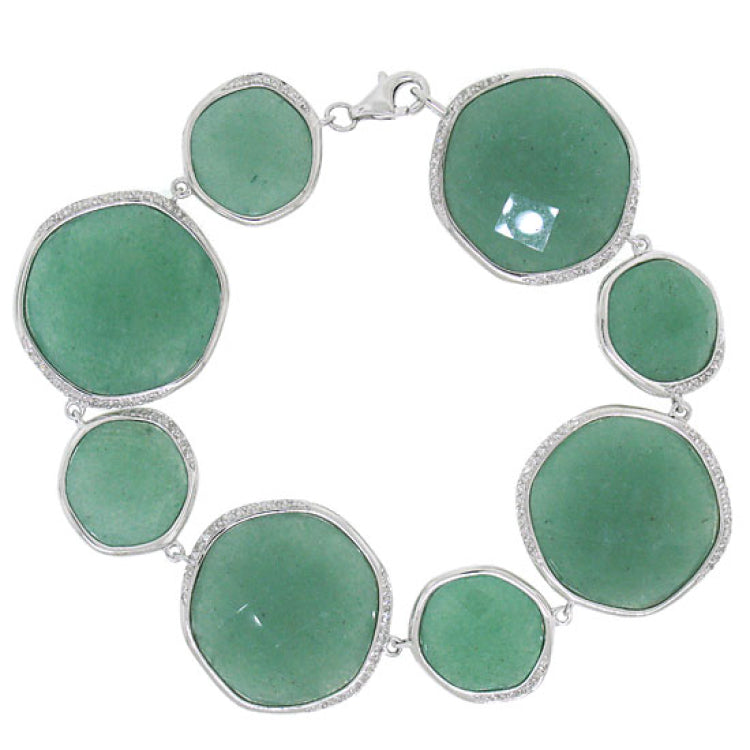 0.53ct Diamond & 103.52ct Aventurine 14k White Gold Bracelet