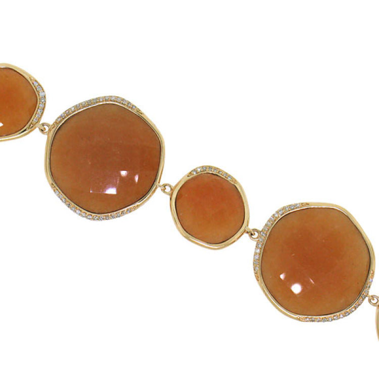 0.53ct Diamond & 105.54ct Peach Aventurine 14k Rose Gold Bracelet