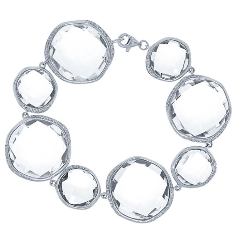 0.53ct Diamond & 107.75ct White Topaz 14k White Gold Bracelet