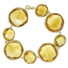 0.53ct Diamond & 125.17ct Citrine 14k Yellow Gold Bracelet