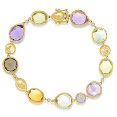 0.17ct Diamond & 28.38ct Multicolor Stone 14k Yellow Gold Bracelet