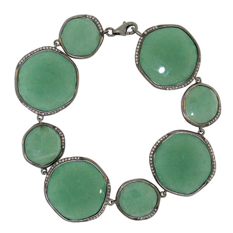 0.53ct Diamond & 103.52ct Aventurine 14k Black Rhodium Gold Bracelet