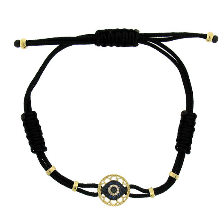 0.07ct Diamond & 0.15ct Blue Sapphire 14k Yellow Gold Eye Bracelet