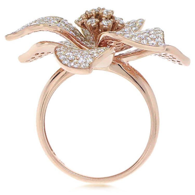 2.89ct 14k Rose Gold Diamond Pave Flower Ring