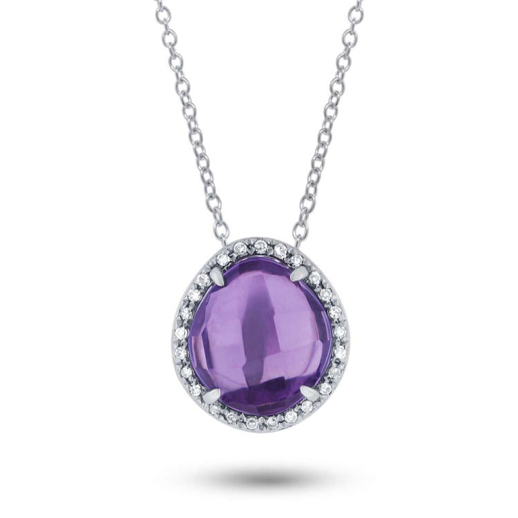0.07ct Diamond & 2.10ct Amethyst 14k White Gold Pendant