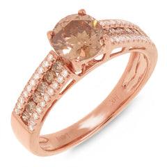 1.05ct Round Brilliant Center and 0.35ct Side 14k Rose Gold Champagne Diamond Engagement Ring