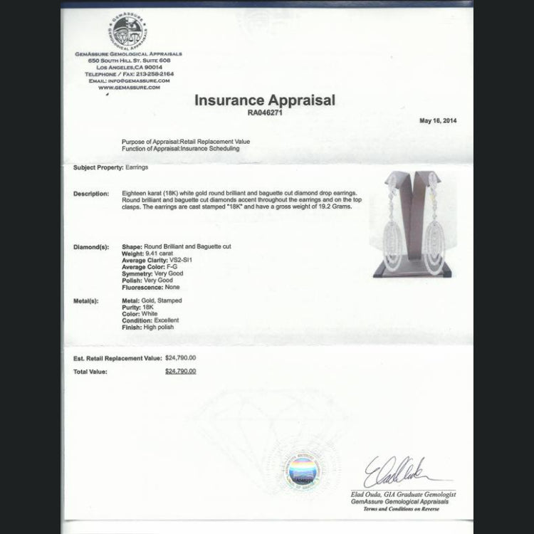 9.41ct 18k White Gold Diamond Earring