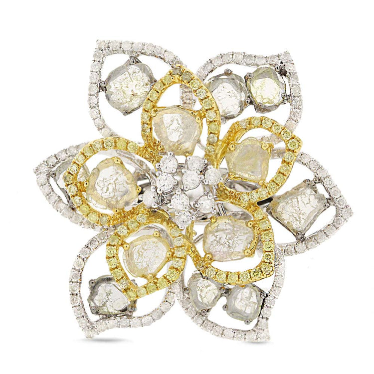 3.83ct 18k Two-Tone Gold Fancy Color Diamond Flower Ring