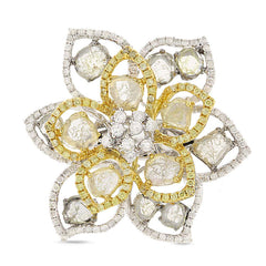 3.83ct 18k Two-Tone Gold Fancy Color Diamond Flower Ring