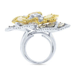 3.83ct 18k Two-Tone Gold Fancy Color Diamond Flower Ring