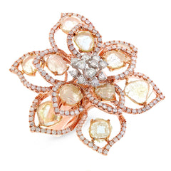 3.89ct 18k Rose Gold Fancy Color Diamond Flower Ring
