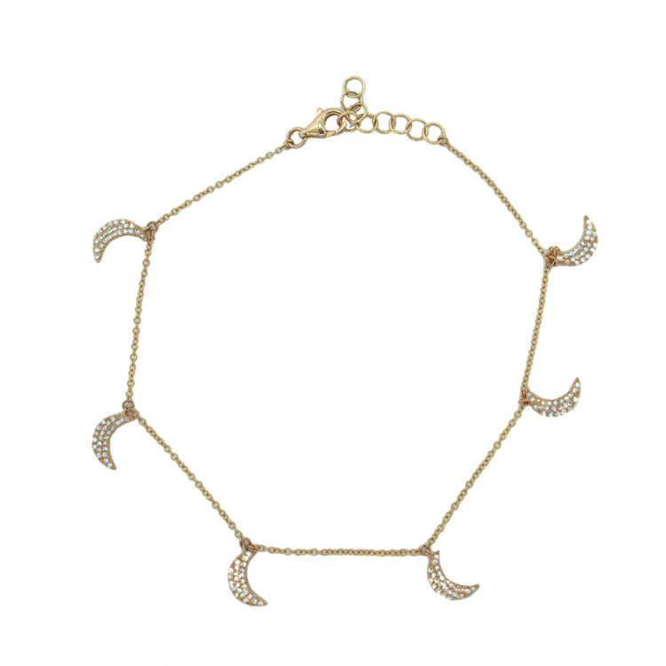 0.35ct 14k Yellow Gold Diamond Crescent Moon Anklet