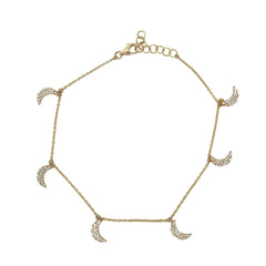 0.35ct 14k Yellow Gold Diamond Crescent Moon Anklet