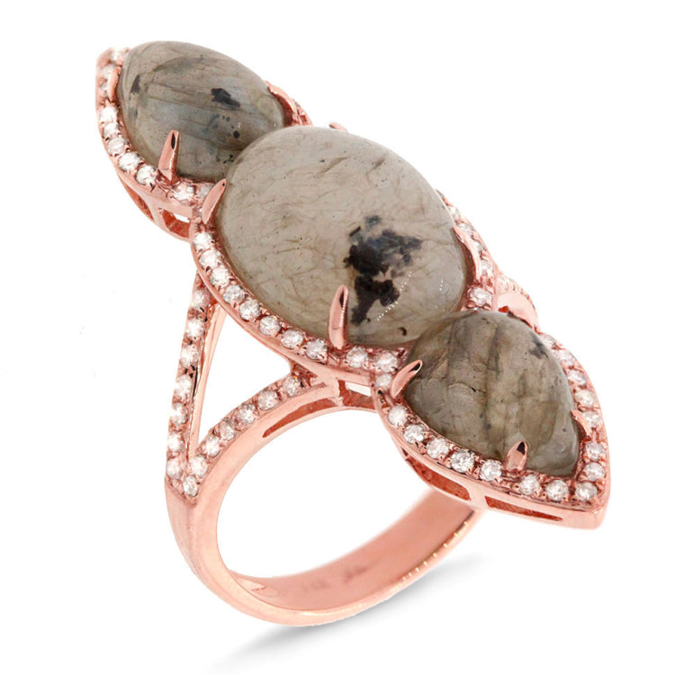 0.56ct Diamond & 10.35ct Labordorite 14k Rose Gold Ring