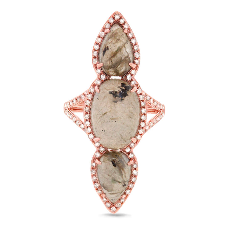 0.56ct Diamond & 10.35ct Labordorite 14k Rose Gold Ring