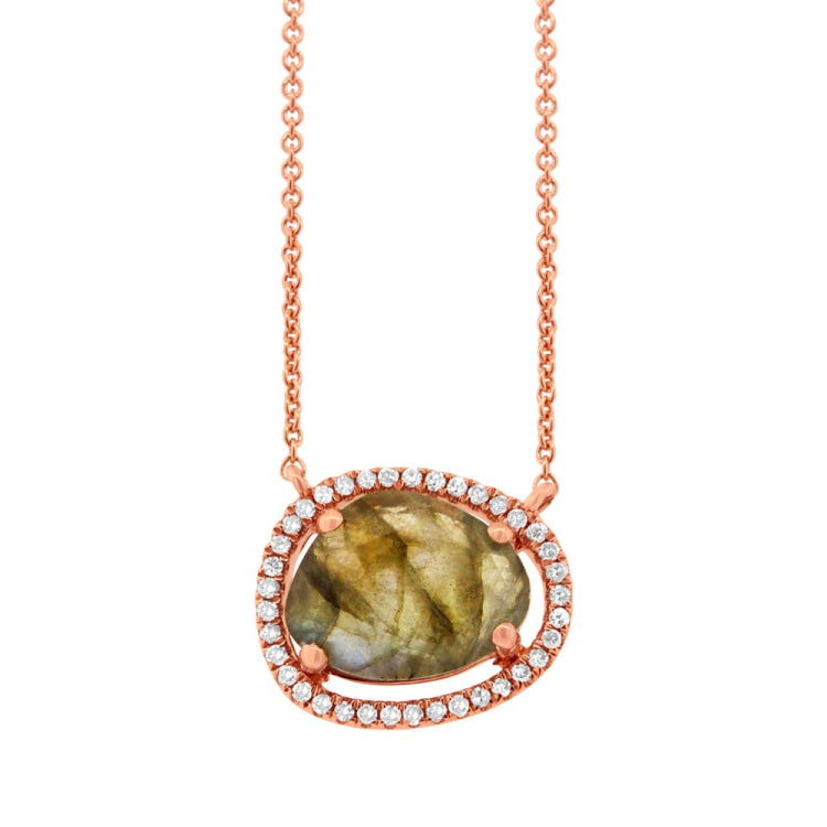 0.11ct Diamond & 1.53ct Spectrolite 14k Rose Gold Necklace