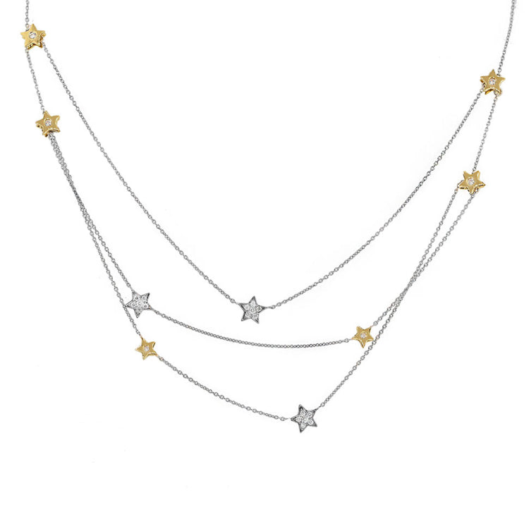 0.41ct 14k Two-tone Gold Diamond Star Necklace
