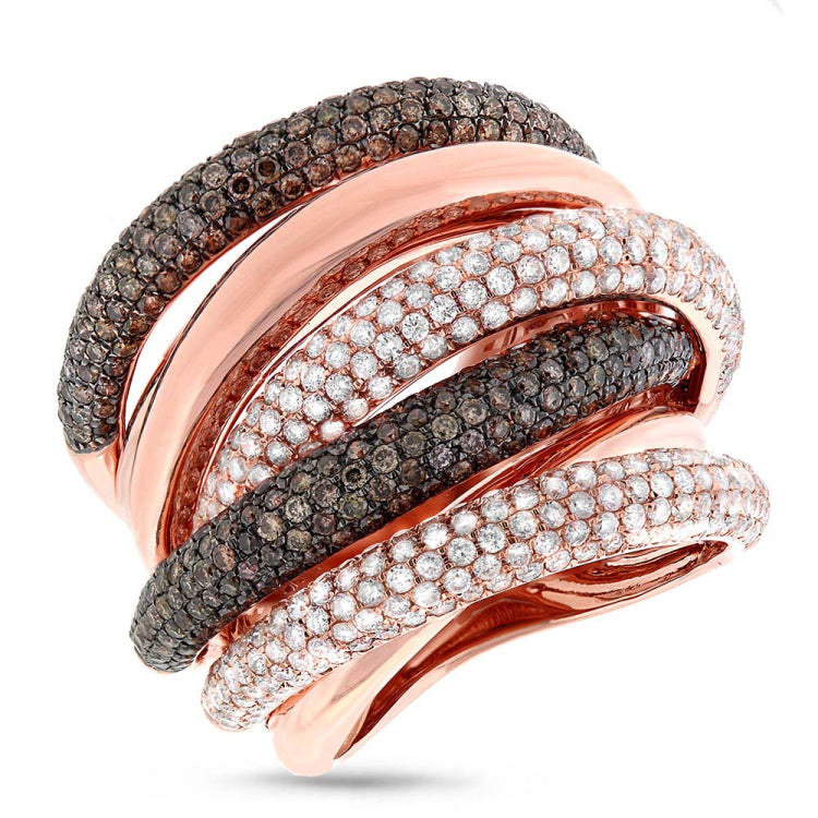 3.49ct 14k Rose Gold White & Champagne Diamond Bridge Ring