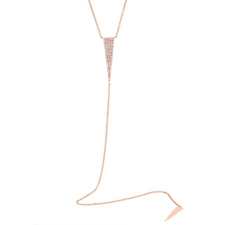 0.25ct 14k Rose Gold Diamond Pave Triangle Lariat Necklace