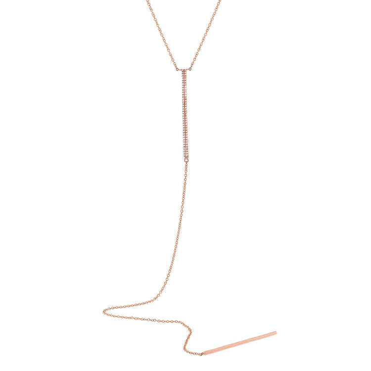 0.18ct 14k Rose Gold Diamond Pave Lariat Necklace