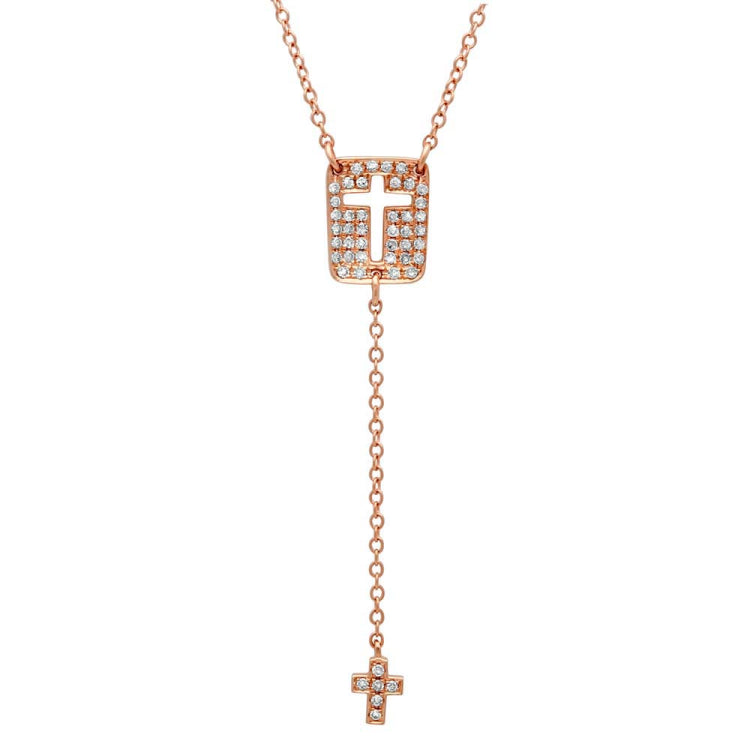 0.16ct 14k Rose Gold Diamond Cross Necklace