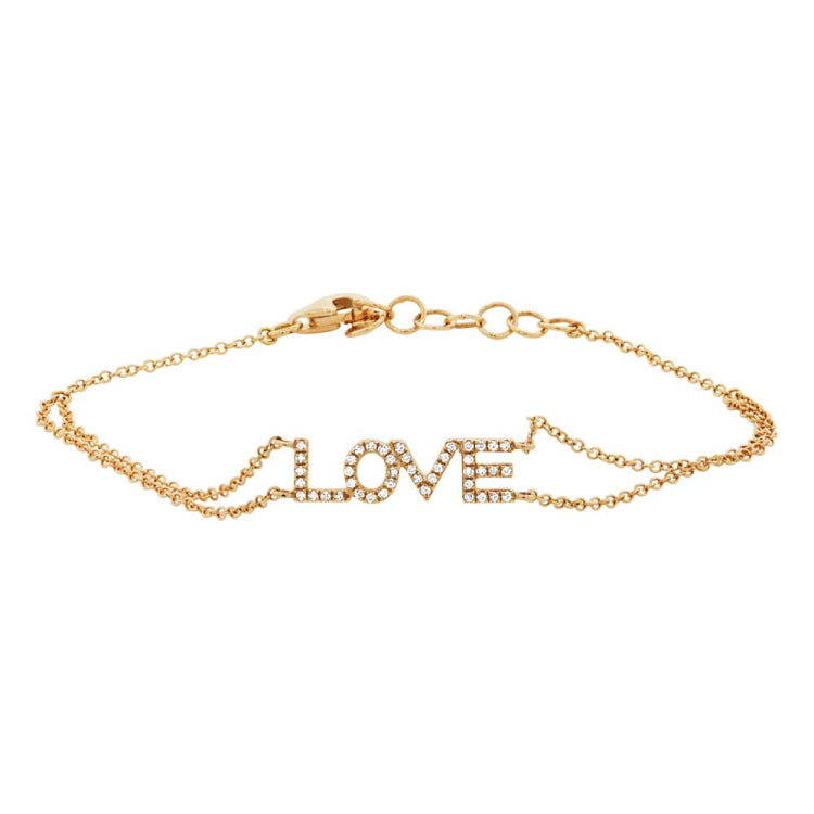 0.12ct 14k Yellow Gold Diamond "Love" Bracelet