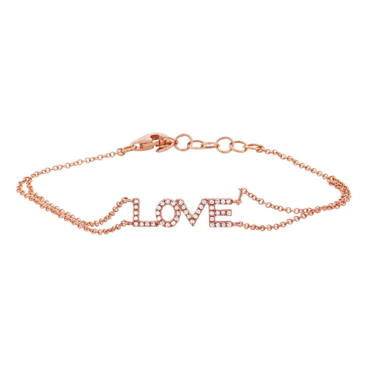 0.12ct 14k Rose Gold Diamond "Love" Bracelet