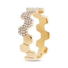 0.26ct 14k Yellow Gold Diamond Pave Hexagon Ring