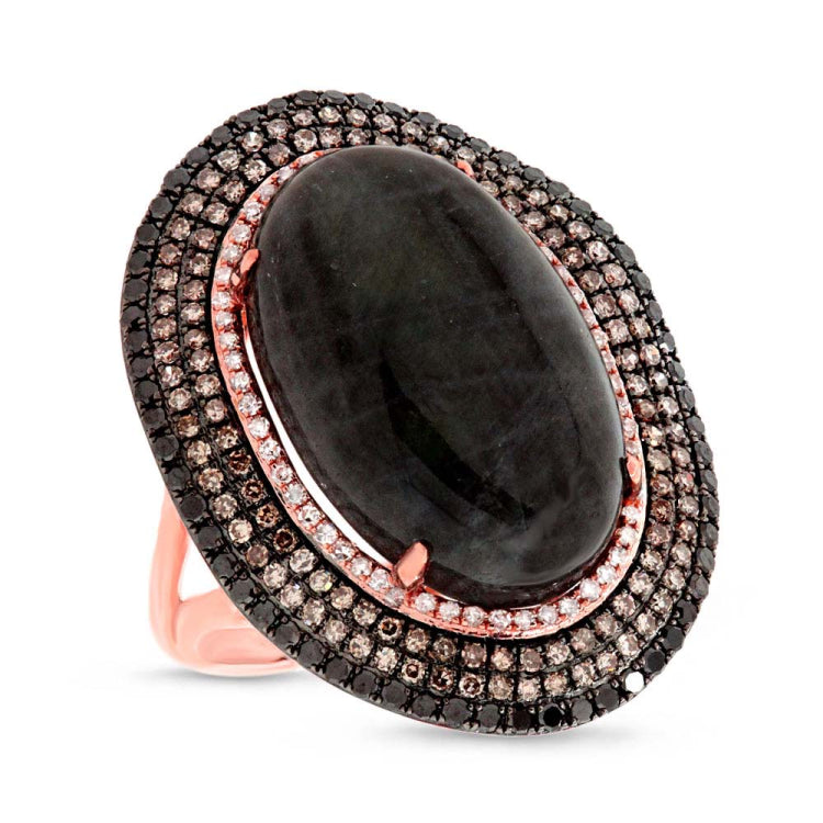 1.32ct White, Champagne & Black Diamond & 14.28ct Labordorite 14k Rose Gold Ring