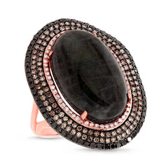1.32ct White, Champagne & Black Diamond & 14.28ct Labordorite 14k Rose Gold Ring
