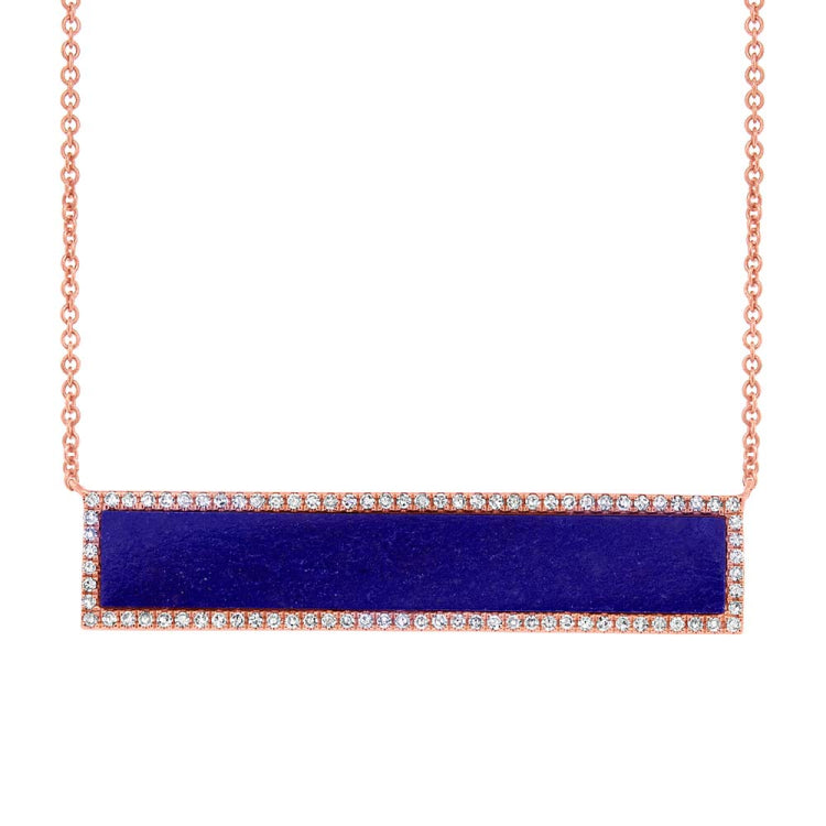 0.24ct Diamond & 2.98ct Lapis 14k Rose Gold Bar Necklace