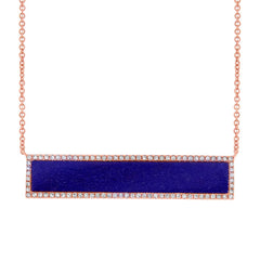0.24ct Diamond & 2.98ct Lapis 14k Rose Gold Bar Necklace