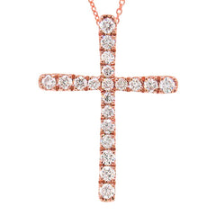 0.21ct 14k Rose Gold Diamond Cross Necklace