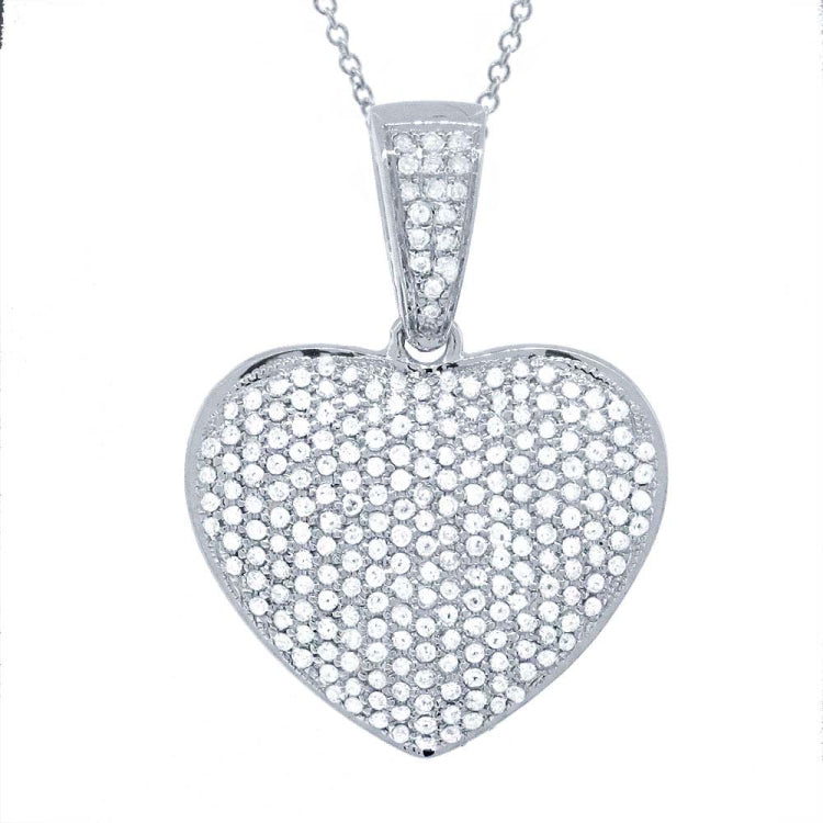 0.59ct 14k White Gold Diamond Pave Heart Necklace