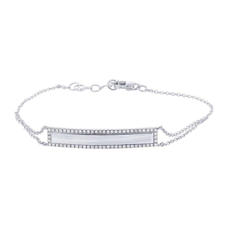 0.20ct 14k White Gold Diamond Bar ID Bracelet