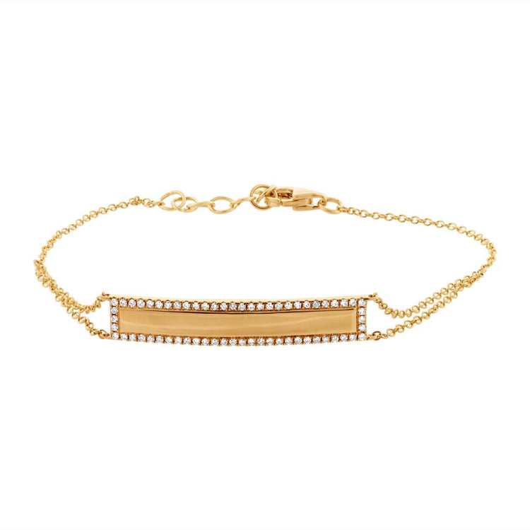 0.20ct 14k Yellow Gold Diamond Bar ID Bracelet