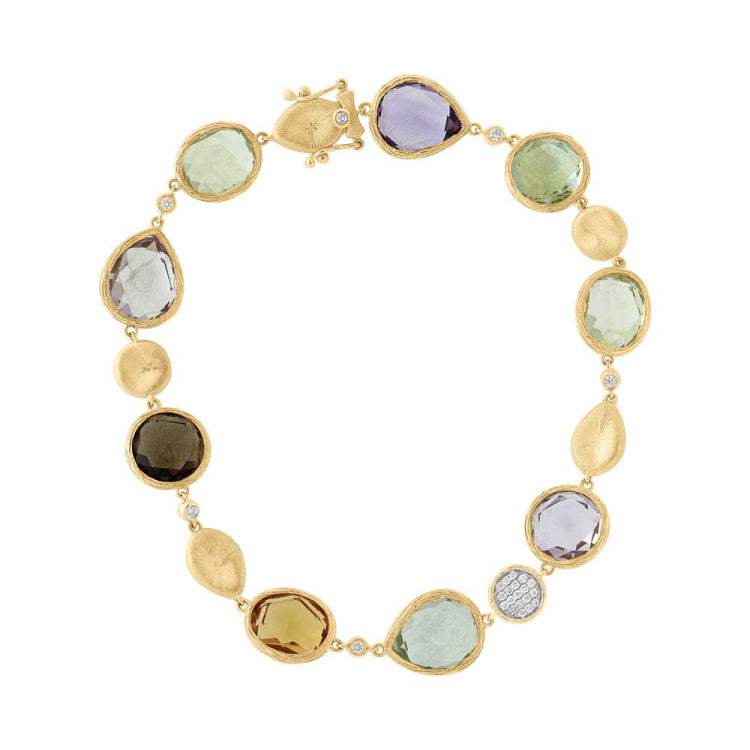 0.17ct Diamond & 30.47ct Multicolor Stone 14k Yellow Gold Bracelet
