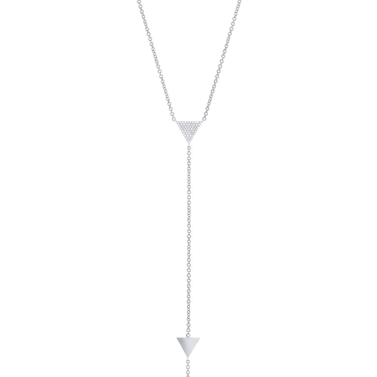 0.13ct 14k White Gold Diamond Pave Triangle Lariat Necklace