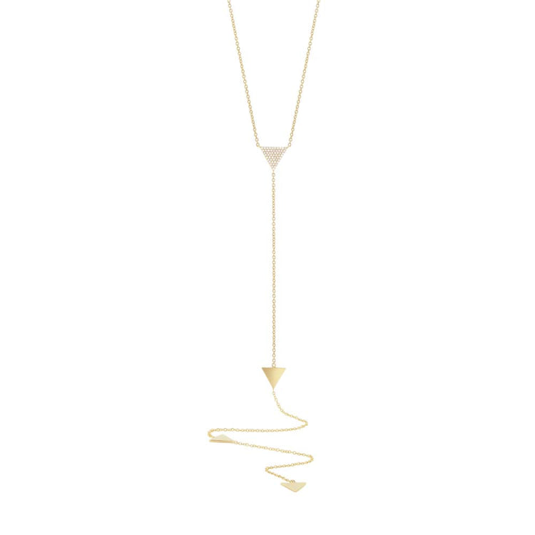0.13ct 14k Yellow Gold Diamond Pave Triangle Lariat Necklace
