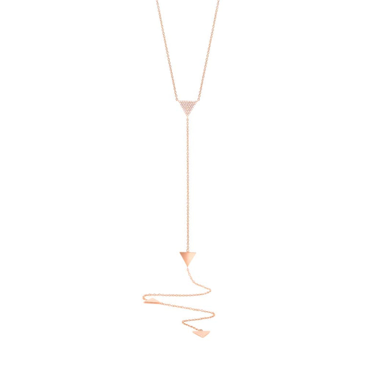 0.13ct 14k Rose Gold Diamond Pave Triangle Lariat Necklace
