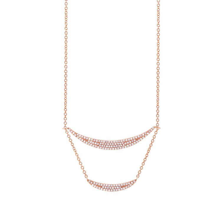 0.36ct 14k Rose Gold Diamond Pave Double Crescent Necklace