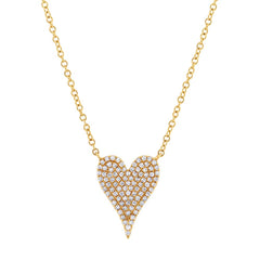 0.21ct 14k Yellow Gold Diamond Pave Heart Necklace