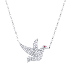 0.27ct Diamond & 0.01ct Ruby 14k White Gold Dove Necklace